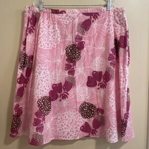 Jaclyn Smith Pink Floral Midi Skirt Plus Size 1X Lined Side Zip Cotton